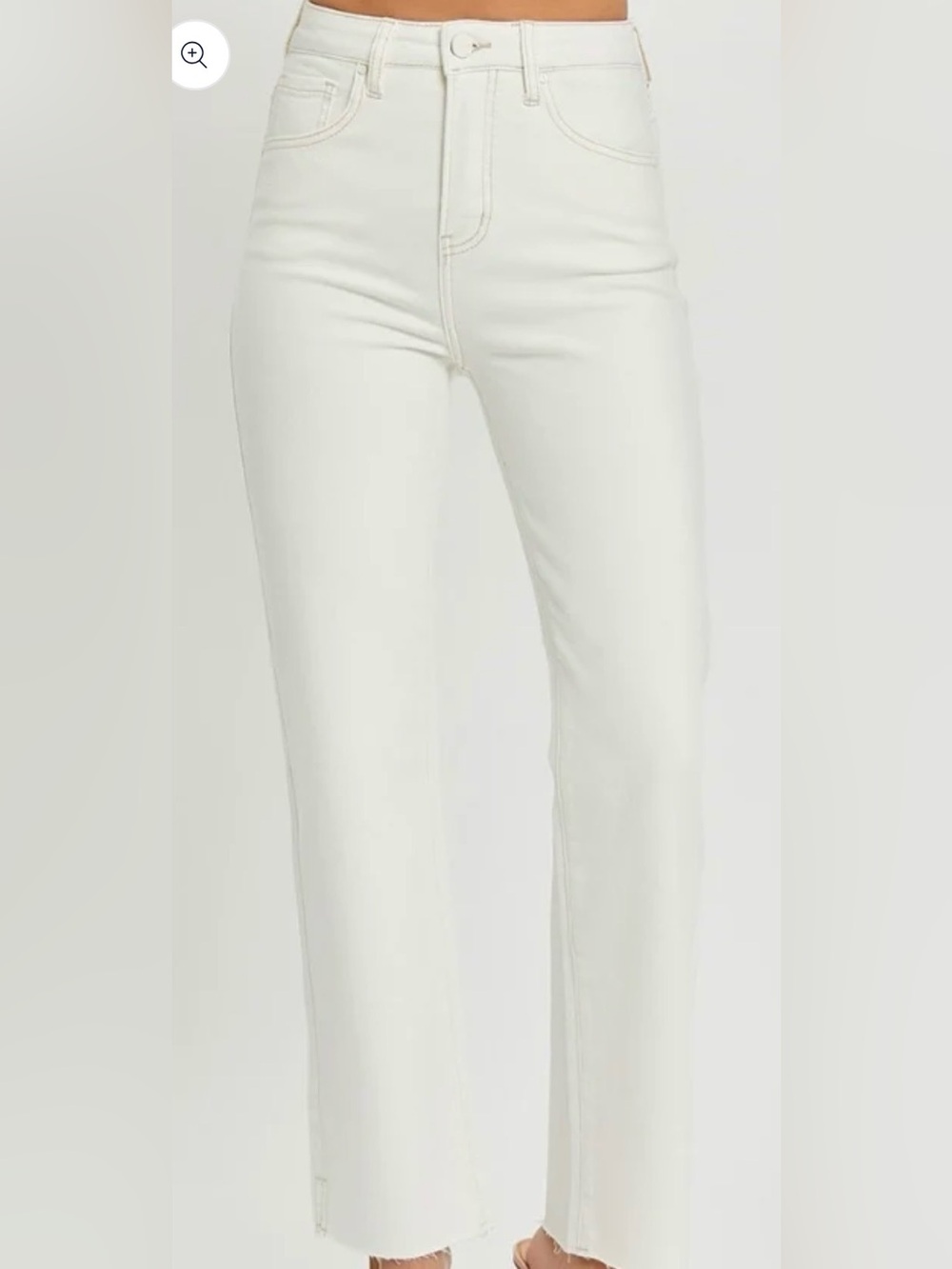 Risen High Rise Straight Jeans White Raw Hem Sz 5 / 27